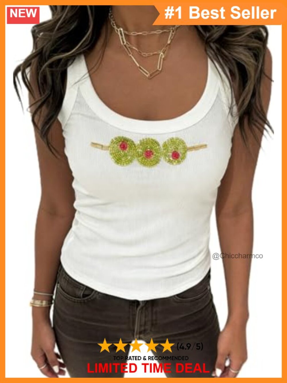 Women's Beaded Graphic Tank Top Sleeveless Cotton Blend Summer Top